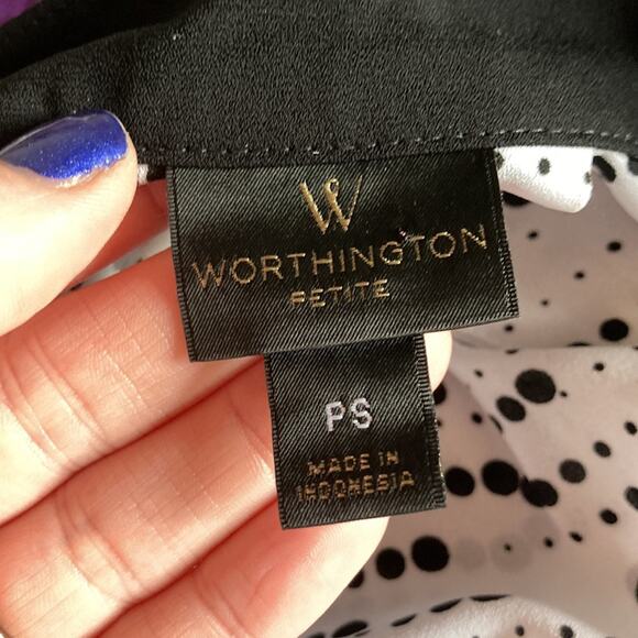 Worthington Black & White Chiffon Pullover Top, Size SP - Picture 6 of 7